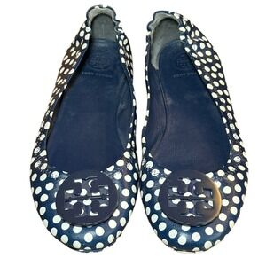 Tory Burch Navy White Polka Dot Leather Ballet Flats Women's 6.5